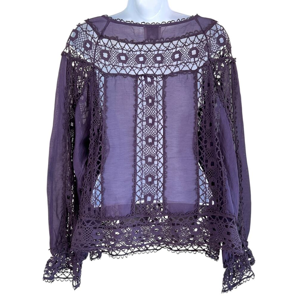 Jade Womens Boho Sheer Crochet Top Purple Size Extra Large Festival Fairy Dainty - Picture 2 of 4
